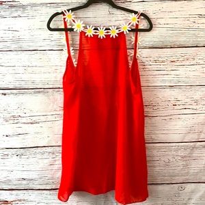 Daisy Chain Red Sheer Beach Cover Up Large